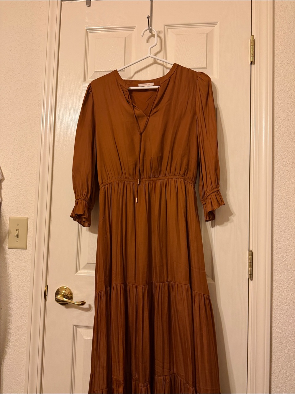 Skies Are Blue Rust-Tone Tiered Maxi Dress with Waist Tie